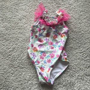 Flapdoodles Pink Floral Kids Swim One Piece